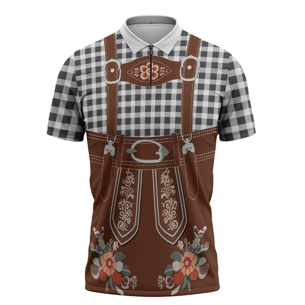 Oktoberfest Lederhosen Costume Zipper Polo Shirt German Beer Festival - Wonder Print Shop