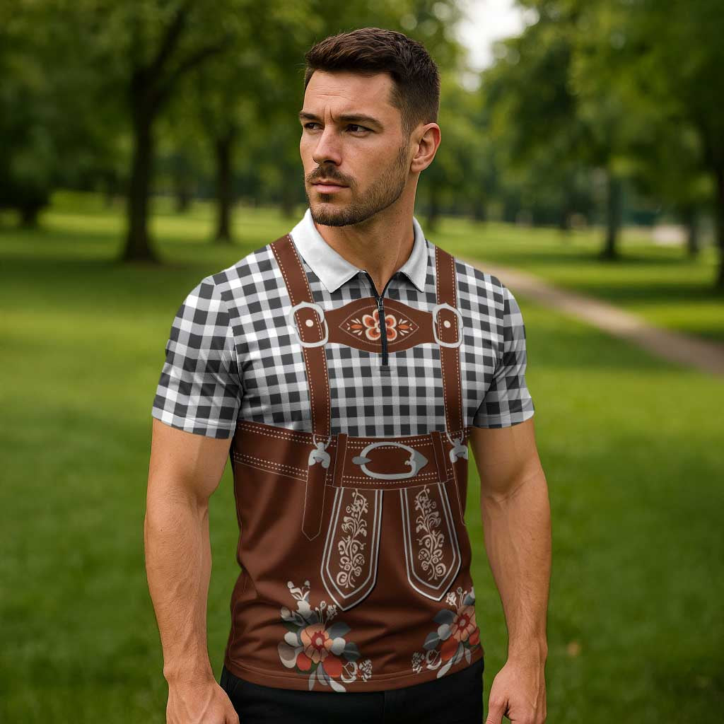 Oktoberfest Lederhosen Costume Zipper Polo Shirt German Beer Festival - Wonder Print Shop