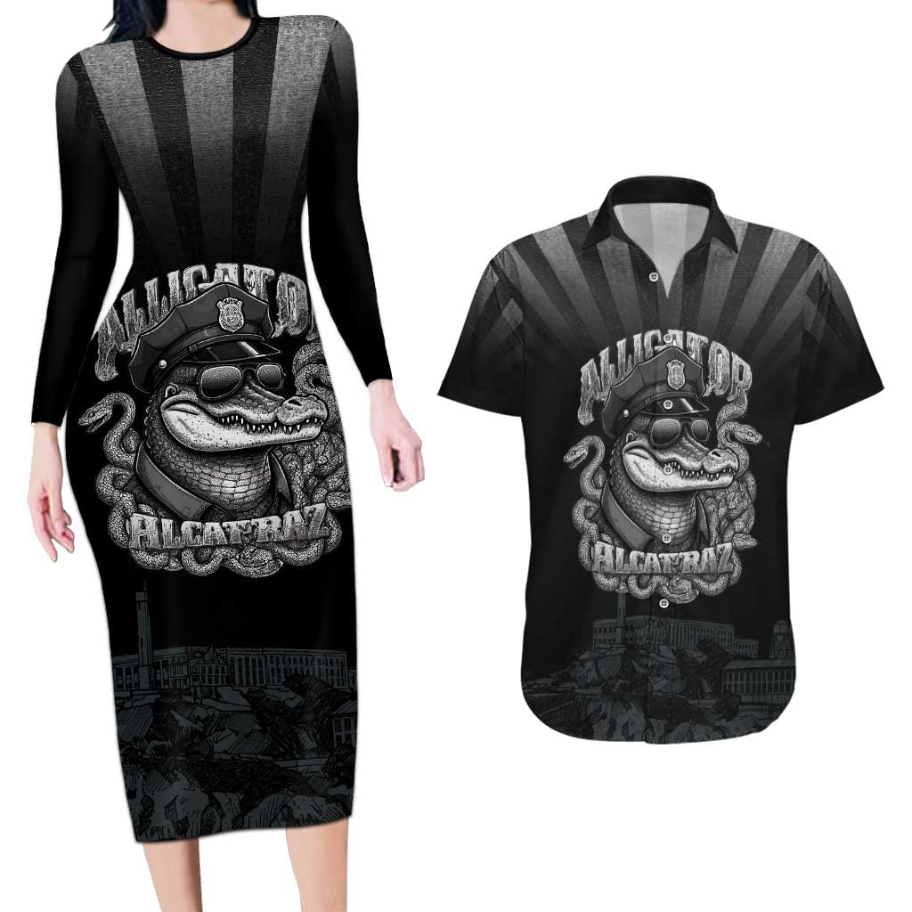 Alligator Alcatraz Police Couples Matching Long Sleeve Bodycon Dress and Hawaiian Shirt Prison Florida Everglades - Wonder Print Shop