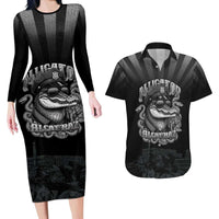 Alligator Alcatraz Police Couples Matching Long Sleeve Bodycon Dress and Hawaiian Shirt Prison Florida Everglades - Wonder Print Shop
