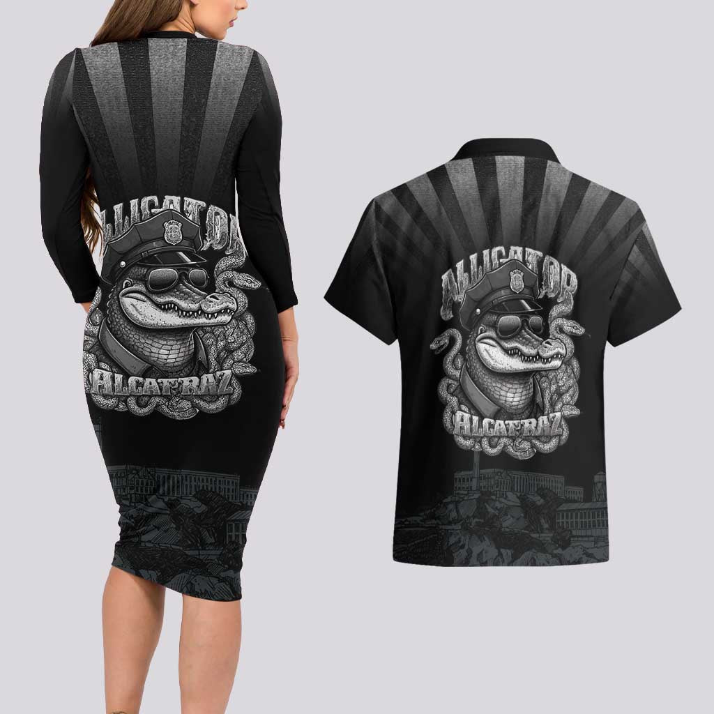 Alligator Alcatraz Police Couples Matching Long Sleeve Bodycon Dress and Hawaiian Shirt Prison Florida Everglades - Wonder Print Shop
