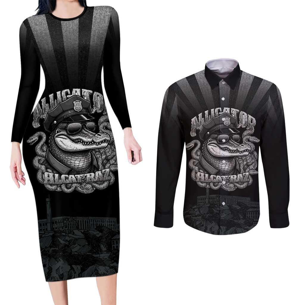 Alligator Alcatraz Police Couples Matching Long Sleeve Bodycon Dress and Long Sleeve Button Shirt Prison Florida Everglades - Wonder Print Shop