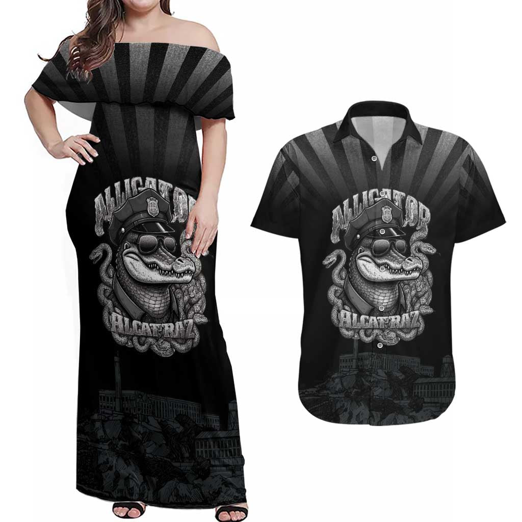 Alligator Alcatraz Police Couples Matching Off Shoulder Maxi Dress and Hawaiian Shirt Prison Florida Everglades - Wonder Print Shop
