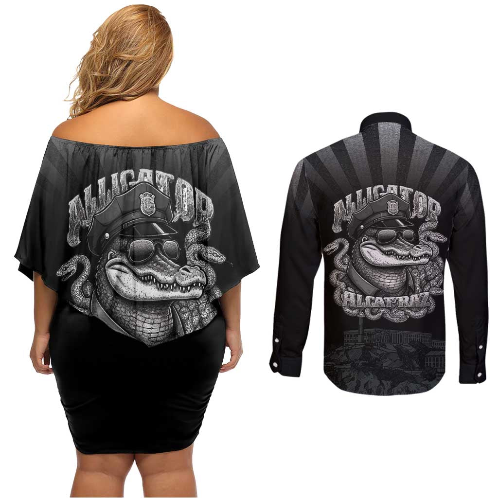Alligator Alcatraz Police Couples Matching Off Shoulder Short Dress and Long Sleeve Button Shirt Prison Florida Everglades - Wonder Print Shop