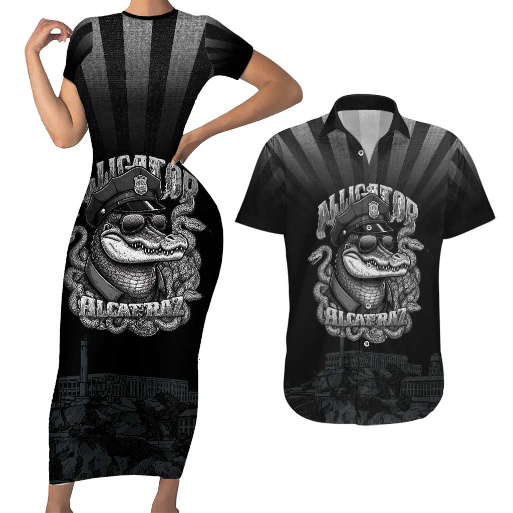 Alligator Alcatraz Police Couples Matching Short Sleeve Bodycon Dress and Hawaiian Shirt Prison Florida Everglades - Wonder Print Shop