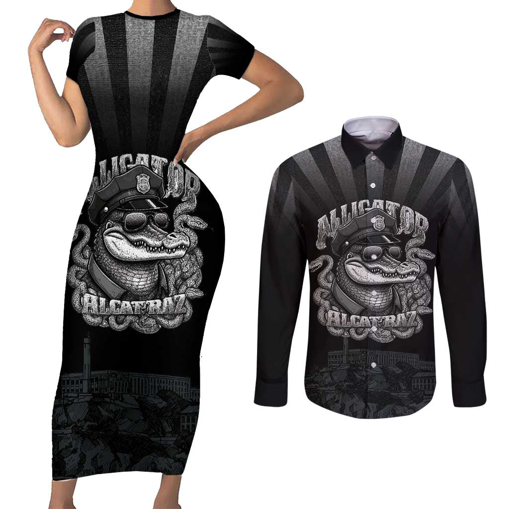 Alligator Alcatraz Police Couples Matching Short Sleeve Bodycon Dress and Long Sleeve Button Shirt Prison Florida Everglades - Wonder Print Shop