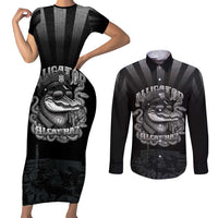 Alligator Alcatraz Police Couples Matching Short Sleeve Bodycon Dress and Long Sleeve Button Shirt Prison Florida Everglades - Wonder Print Shop
