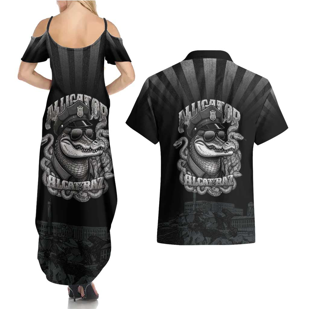 Alligator Alcatraz Police Couples Matching Summer Maxi Dress and Hawaiian Shirt Prison Florida Everglades - Wonder Print Shop