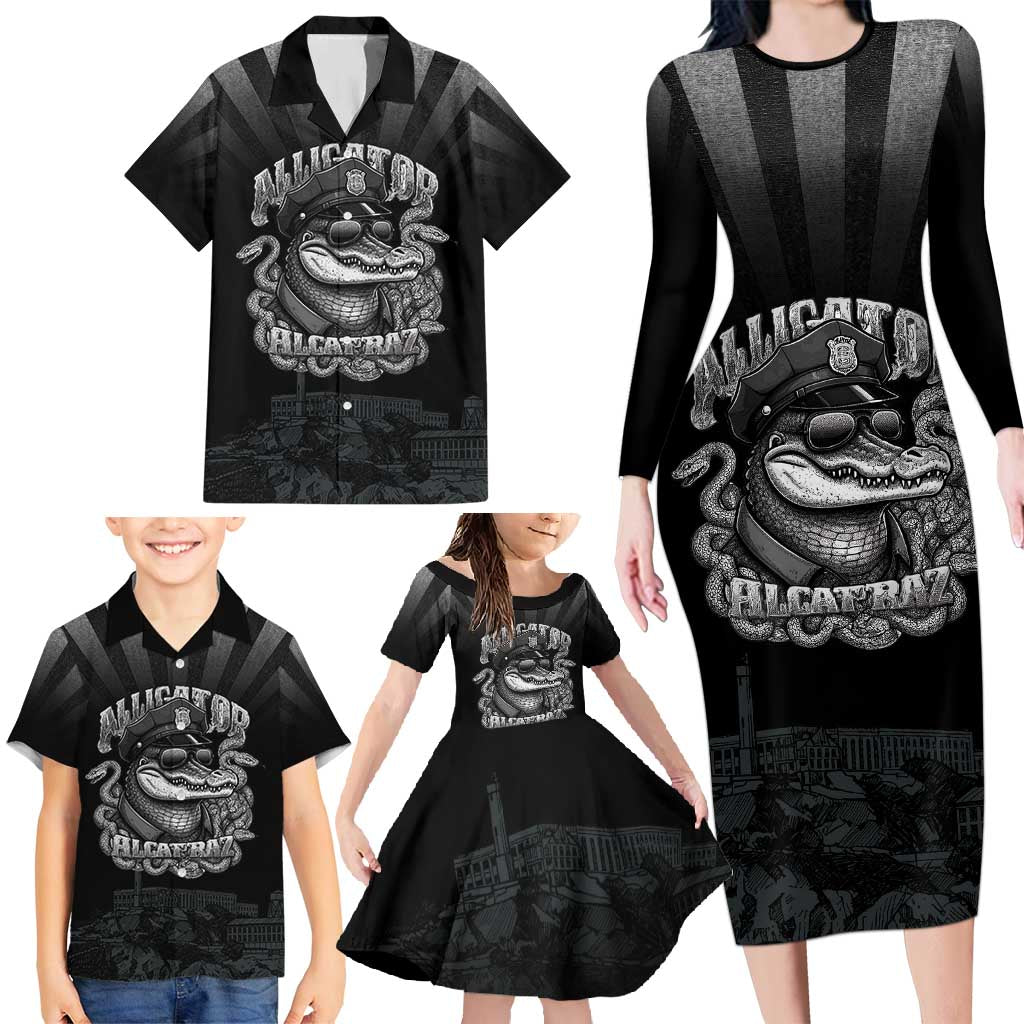 Alligator Alcatraz Police Family Matching Long Sleeve Bodycon Dress and Hawaiian Shirt Prison Florida Everglades - Wonder Print Shop