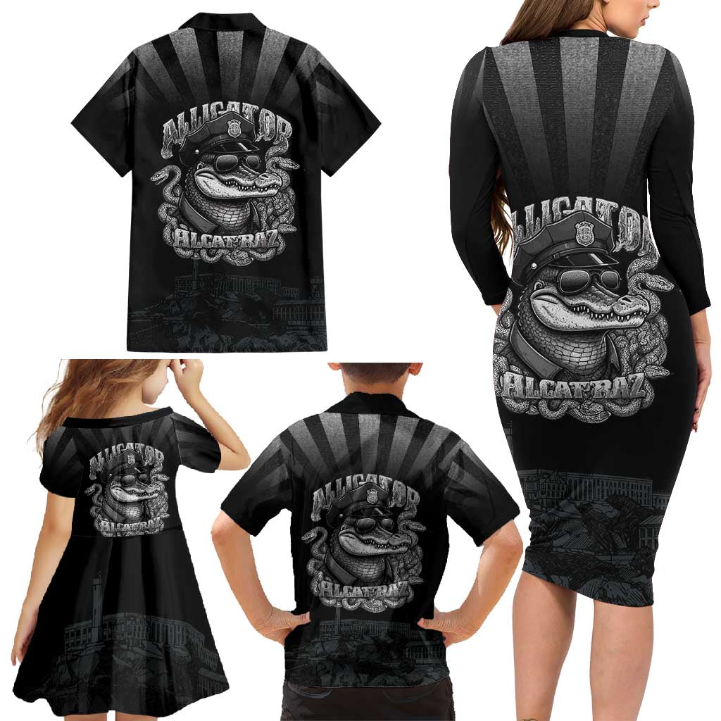 Alligator Alcatraz Police Family Matching Long Sleeve Bodycon Dress and Hawaiian Shirt Prison Florida Everglades - Wonder Print Shop