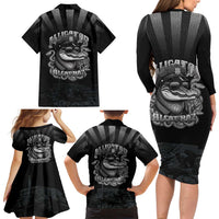 Alligator Alcatraz Police Family Matching Long Sleeve Bodycon Dress and Hawaiian Shirt Prison Florida Everglades - Wonder Print Shop