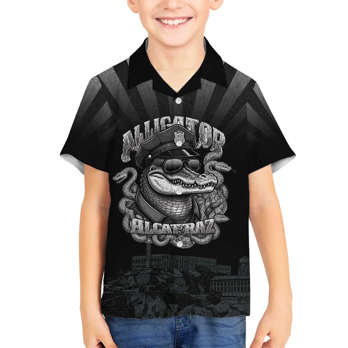 Alligator Alcatraz Police Family Matching Off The Shoulder Long Sleeve Dress and Hawaiian Shirt Prison Florida Everglades - Wonder Print Shop