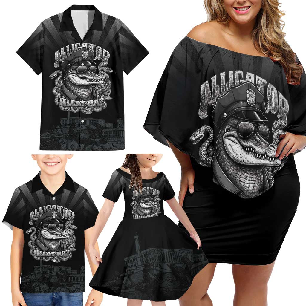 Alligator Alcatraz Police Family Matching Off Shoulder Short Dress and Hawaiian Shirt Prison Florida Everglades - Wonder Print Shop