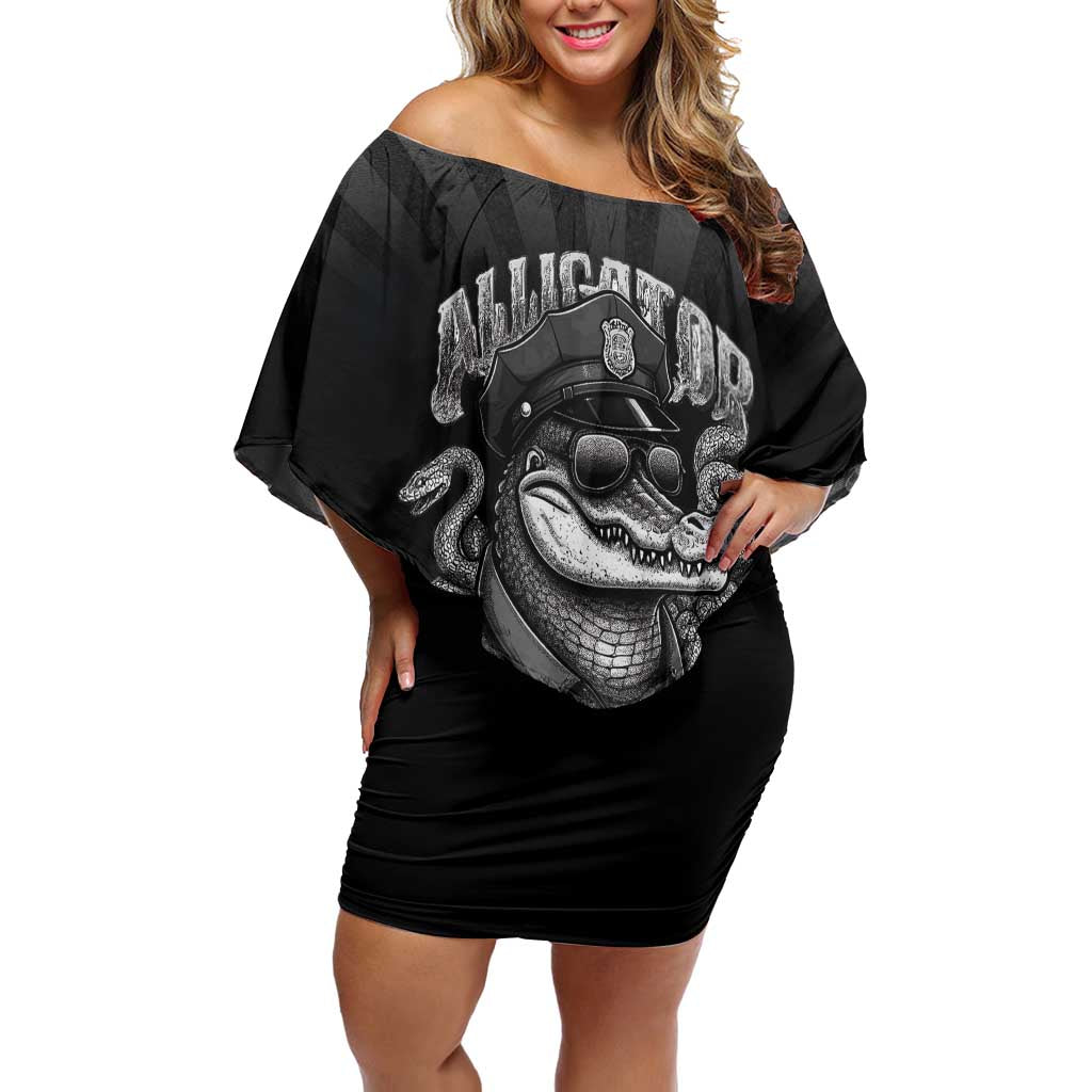 Alligator Alcatraz Police Family Matching Off Shoulder Short Dress and Hawaiian Shirt Prison Florida Everglades - Wonder Print Shop