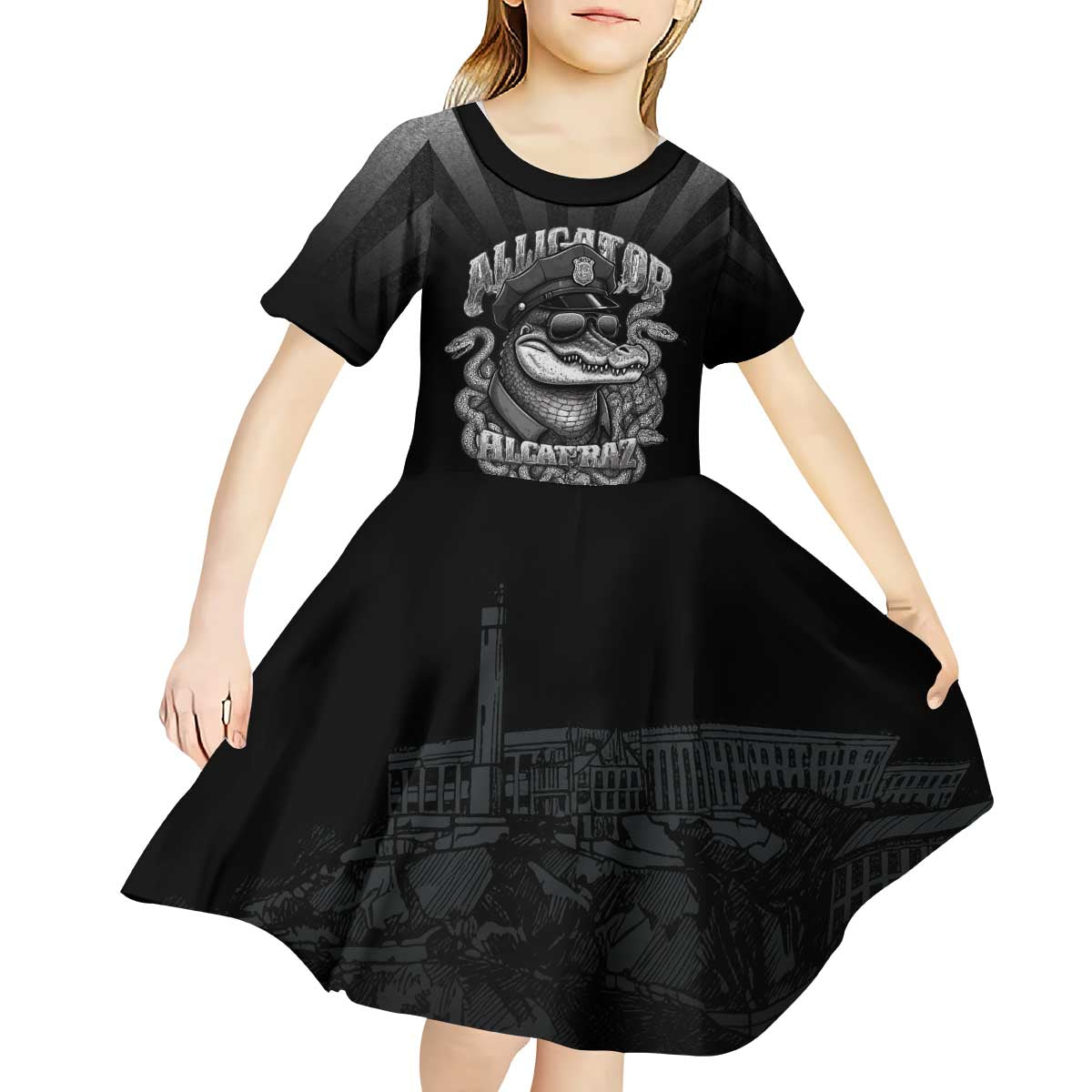 Alligator Alcatraz Police Kid Short Sleeve Dress Prison Florida Everglades - Wonder Print Shop