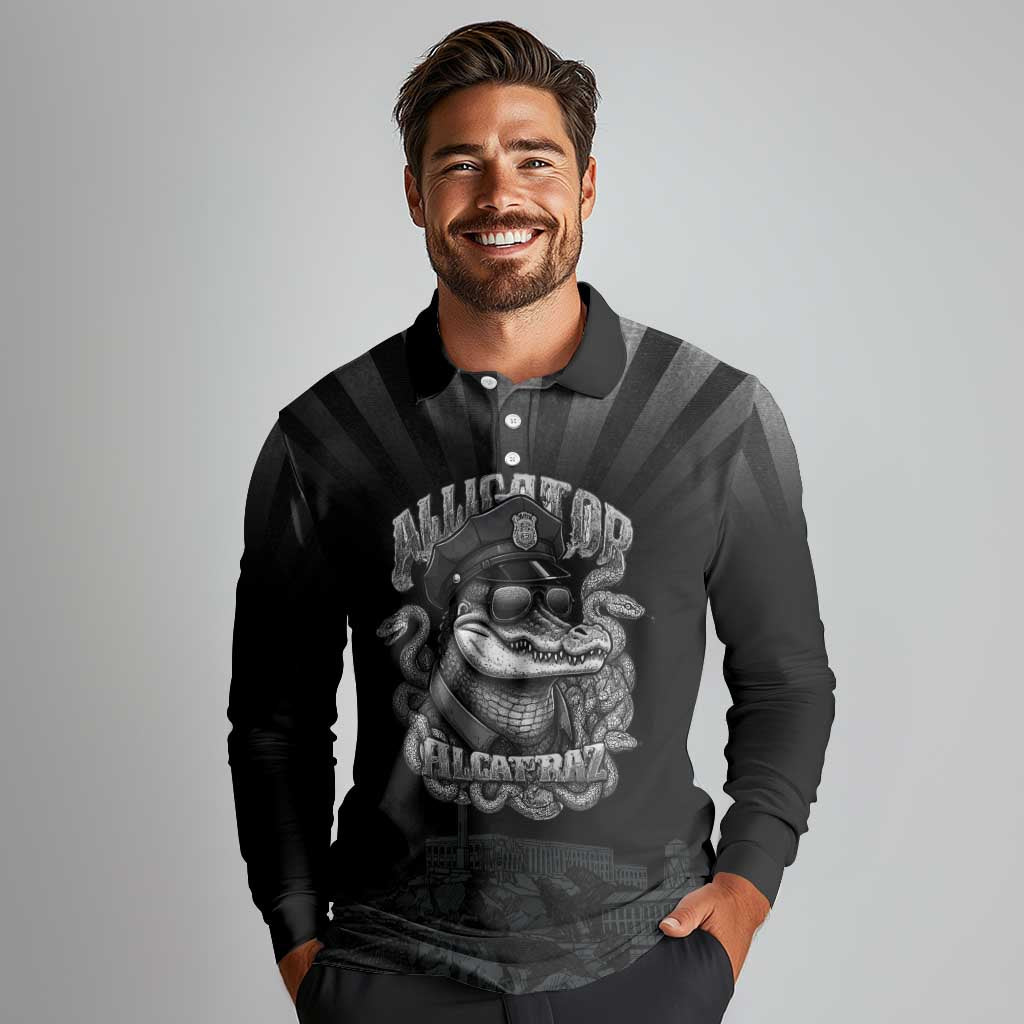 Alligator Alcatraz Police Long Sleeve Polo Shirt Prison Florida Everglades - Wonder Print Shop