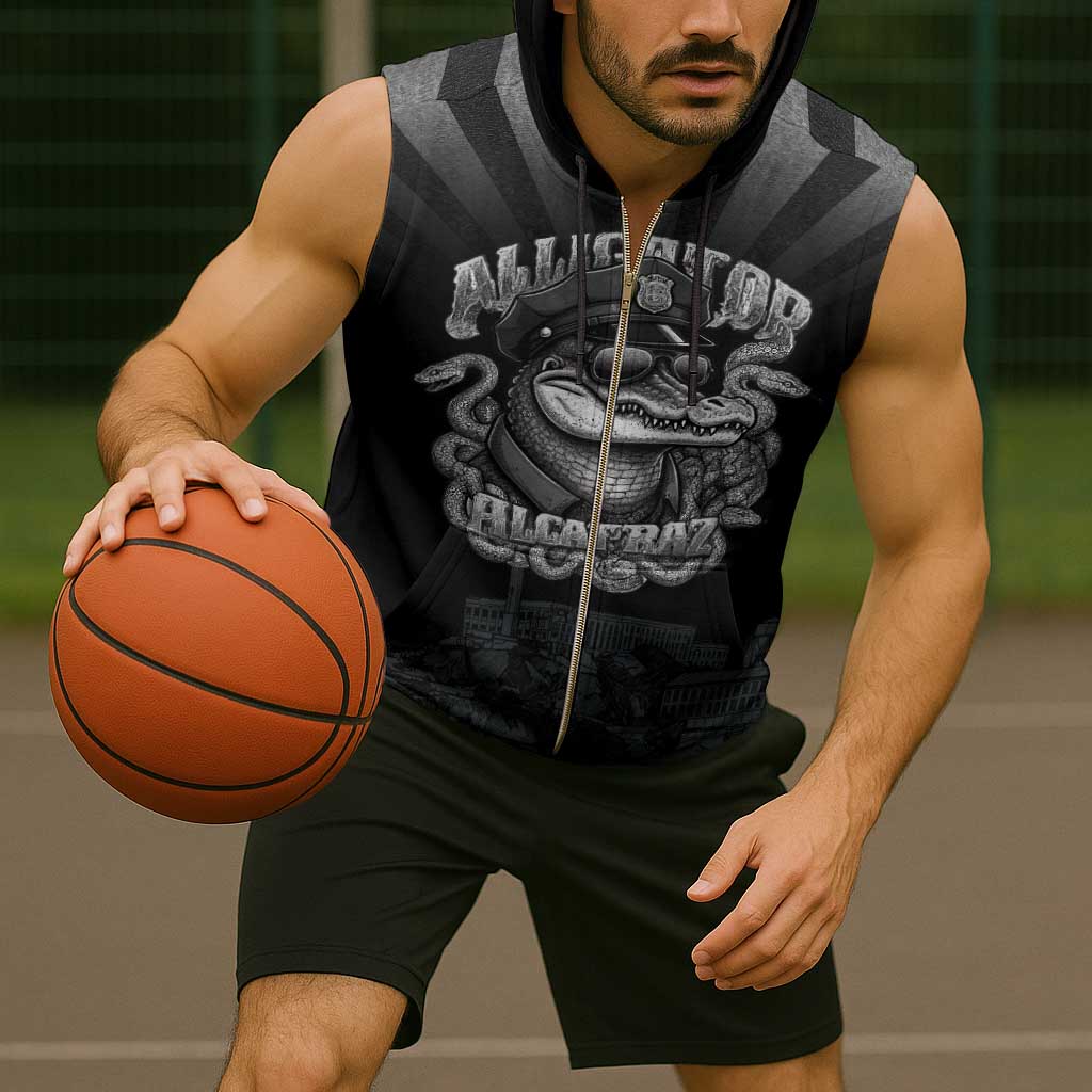 Alligator Alcatraz Police Sleeveless Zip Hoodie Prison Florida Everglades - Wonder Print Shop