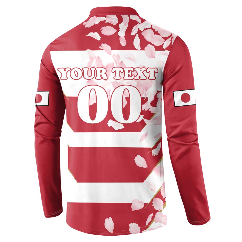 Custom Japan Rugby Button Sweatshirt Brave Cherry Blossoms Flying Petals - Wonder Print Shop