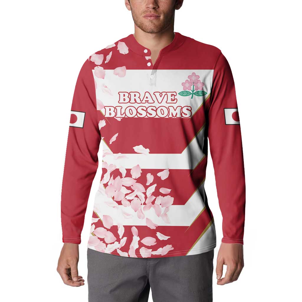 Custom Japan Rugby Button Sweatshirt Brave Cherry Blossoms Flying Petals - Wonder Print Shop
