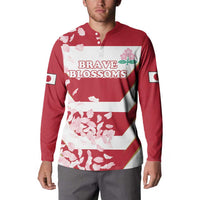 Custom Japan Rugby Button Sweatshirt Brave Cherry Blossoms Flying Petals - Wonder Print Shop