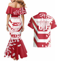 Custom Japan Rugby Couples Matching Mermaid Dress and Hawaiian Shirt Brave Cherry Blossoms Flying Petals - Wonder Print Shop