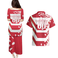 Custom Japan Rugby Couples Matching Puletasi and Hawaiian Shirt Brave Cherry Blossoms Flying Petals - Wonder Print Shop