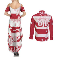 Custom Japan Rugby Couples Matching Summer Maxi Dress and Long Sleeve Button Shirt Brave Cherry Blossoms Flying Petals - Wonder Print Shop