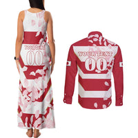 Custom Japan Rugby Couples Matching Tank Maxi Dress and Long Sleeve Button Shirt Brave Cherry Blossoms Flying Petals - Wonder Print Shop
