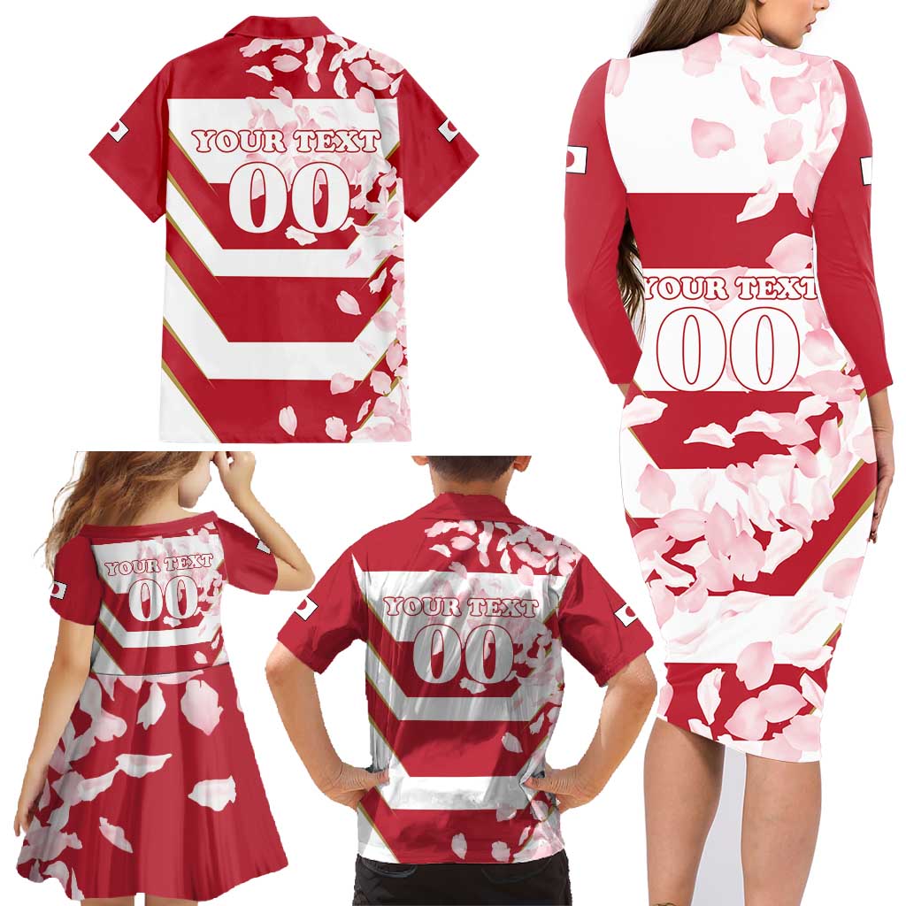 Custom Japan Rugby Family Matching Long Sleeve Bodycon Dress and Hawaiian Shirt Brave Cherry Blossoms Flying Petals - Wonder Print Shop