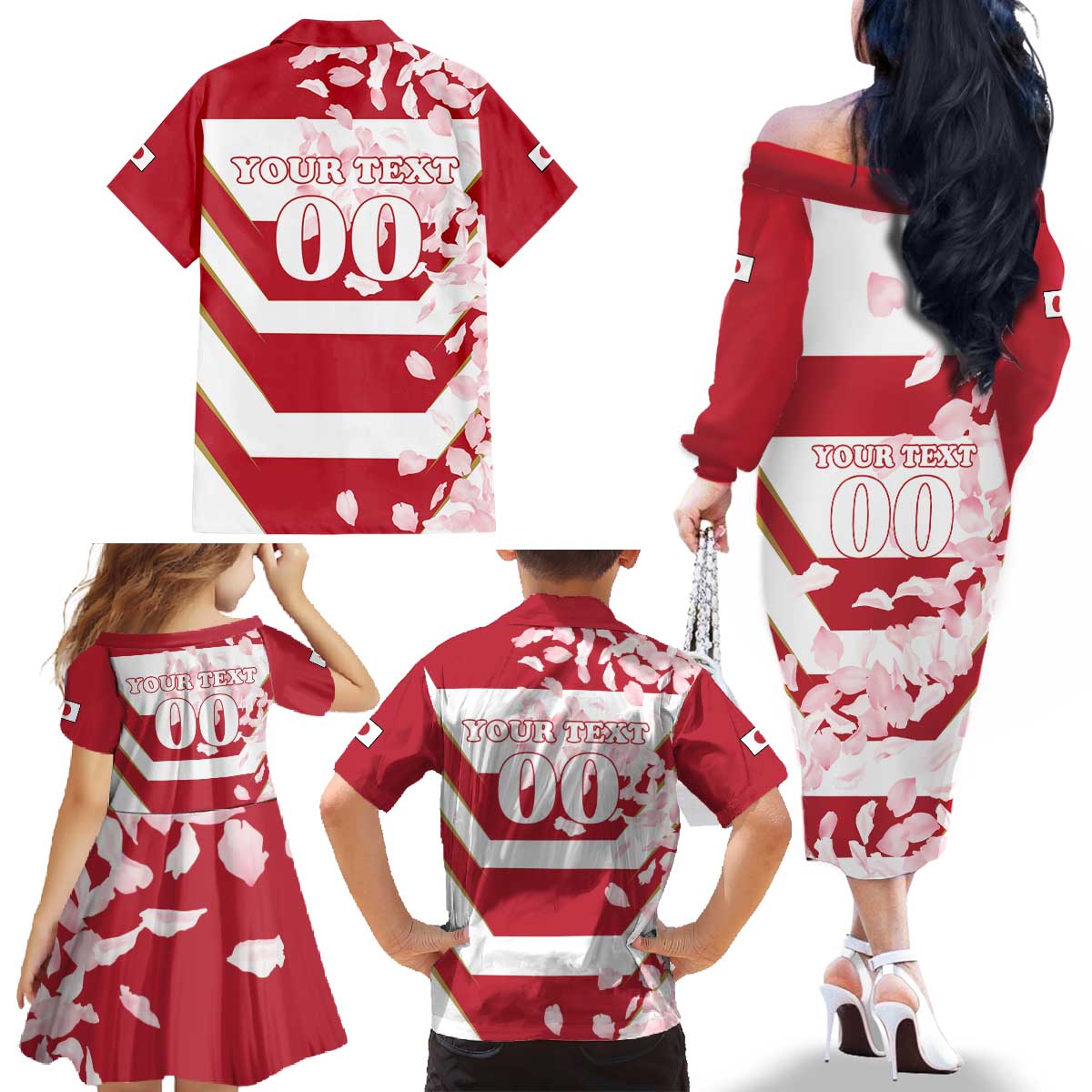 Custom Japan Rugby Family Matching Off The Shoulder Long Sleeve Dress and Hawaiian Shirt Brave Cherry Blossoms Flying Petals - Wonder Print Shop