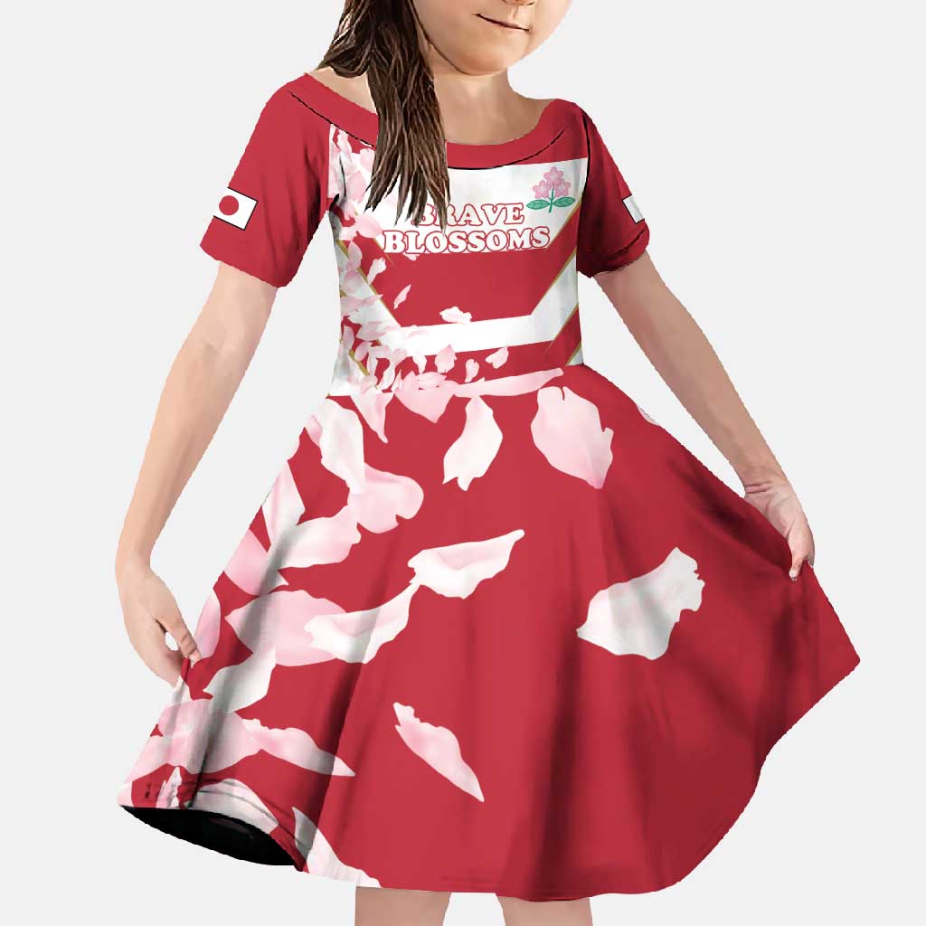 Custom Japan Rugby Family Matching Off Shoulder Maxi Dress and Hawaiian Shirt Brave Cherry Blossoms Flying Petals - Wonder Print Shop
