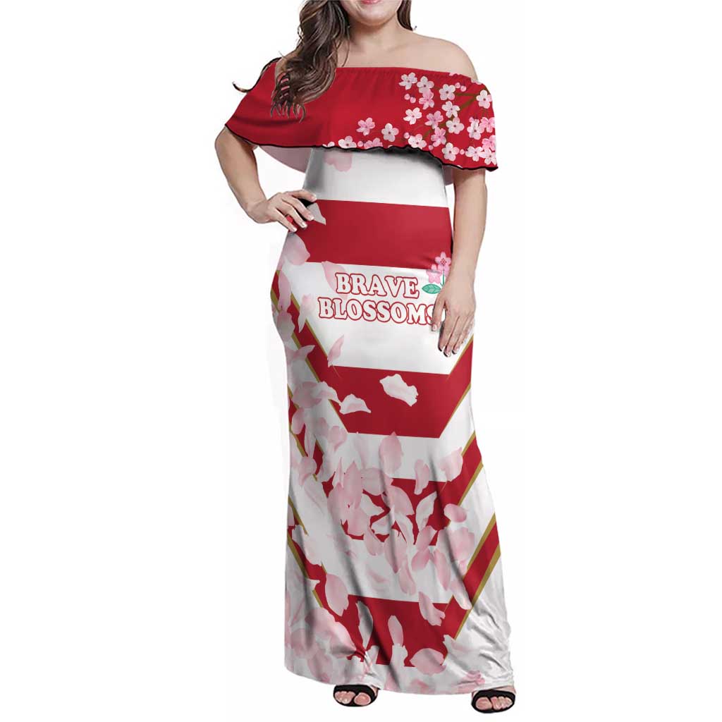 Custom Japan Rugby Family Matching Off Shoulder Maxi Dress and Hawaiian Shirt Brave Cherry Blossoms Flying Petals - Wonder Print Shop