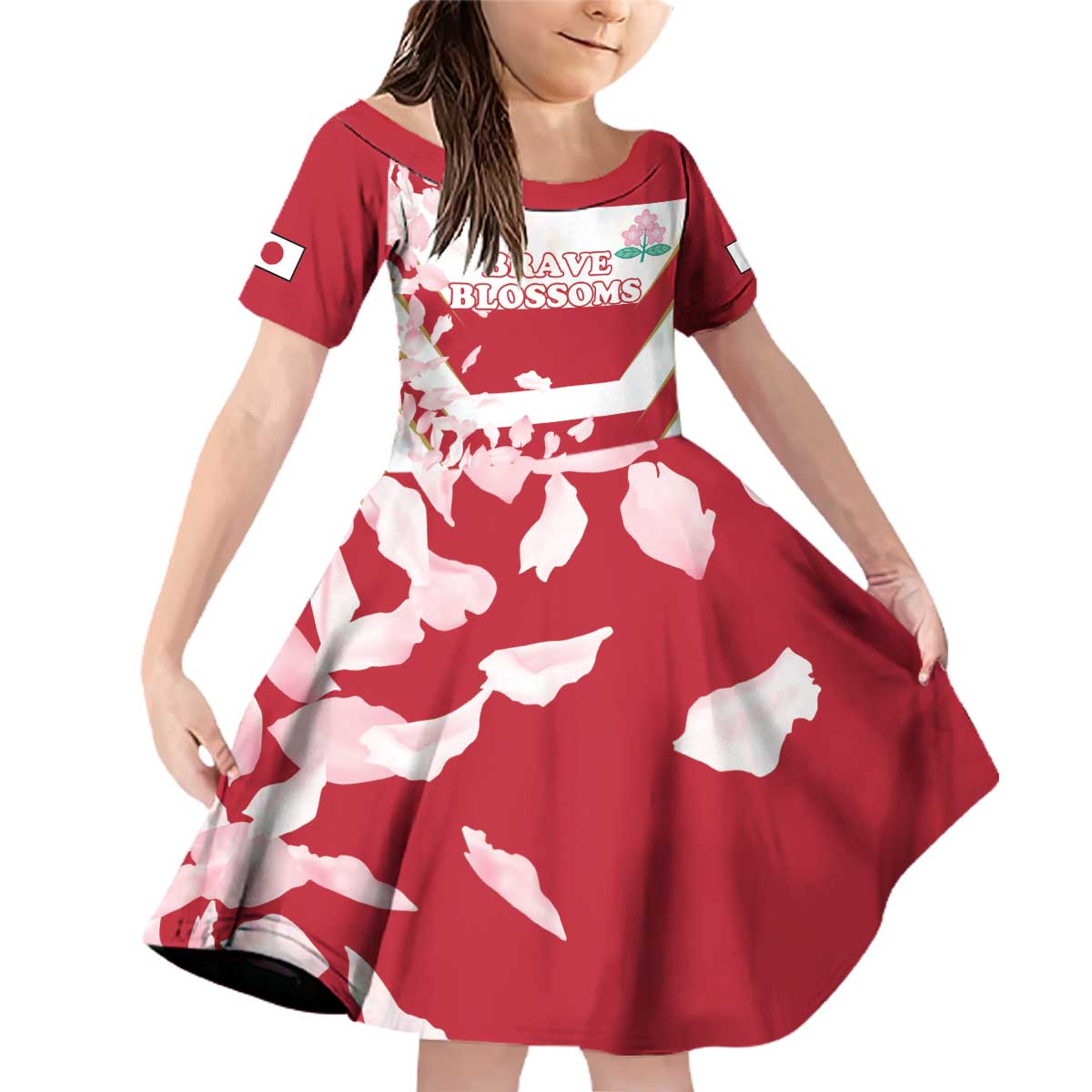 Custom Japan Rugby Family Matching Off Shoulder Short Dress and Hawaiian Shirt Brave Cherry Blossoms Flying Petals - Wonder Print Shop