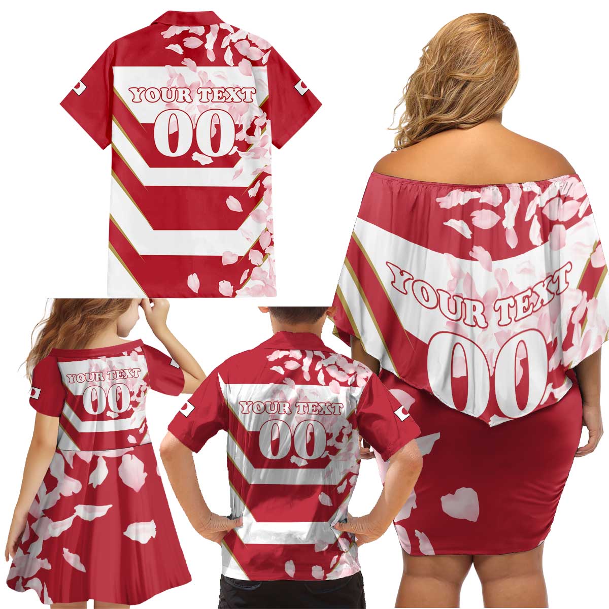 Custom Japan Rugby Family Matching Off Shoulder Short Dress and Hawaiian Shirt Brave Cherry Blossoms Flying Petals - Wonder Print Shop