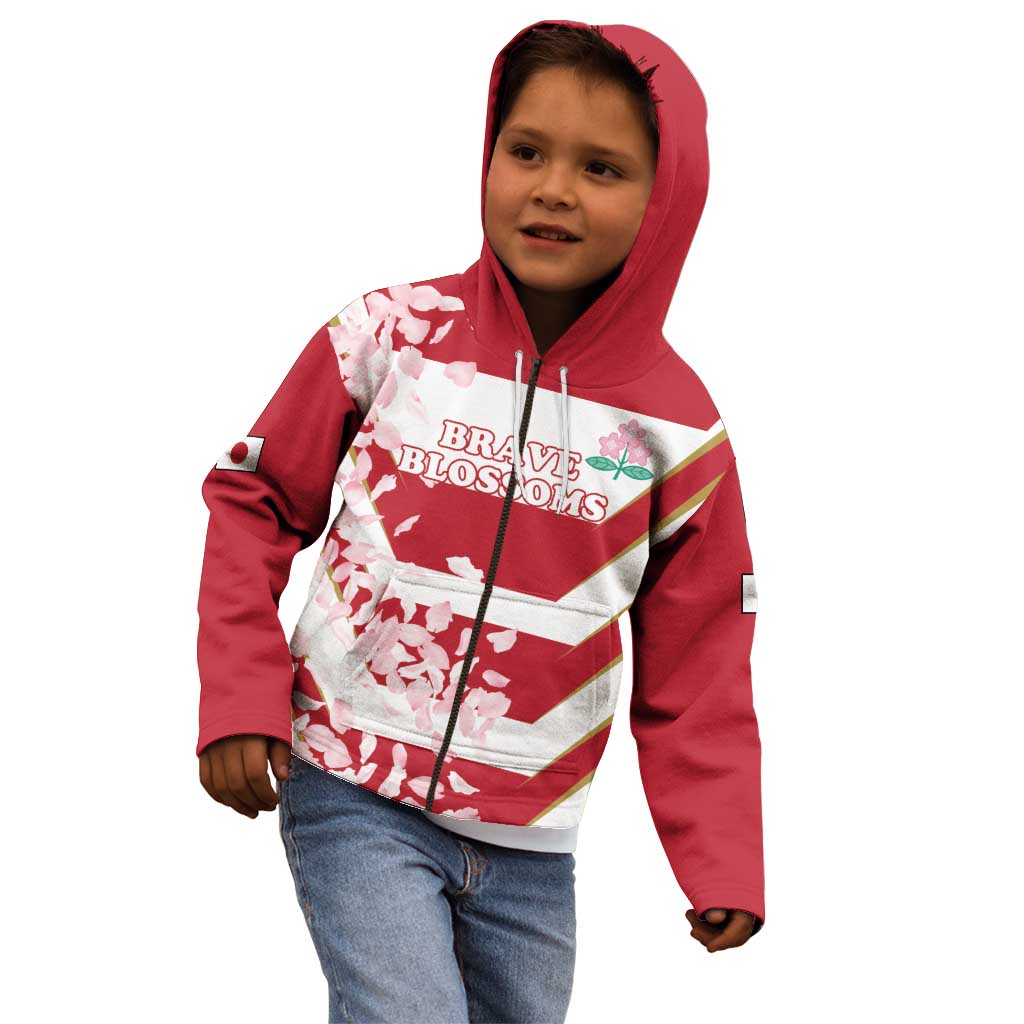 Custom Japan Rugby Kid Hoodie Brave Cherry Blossoms Flying Petals - Wonder Print Shop
