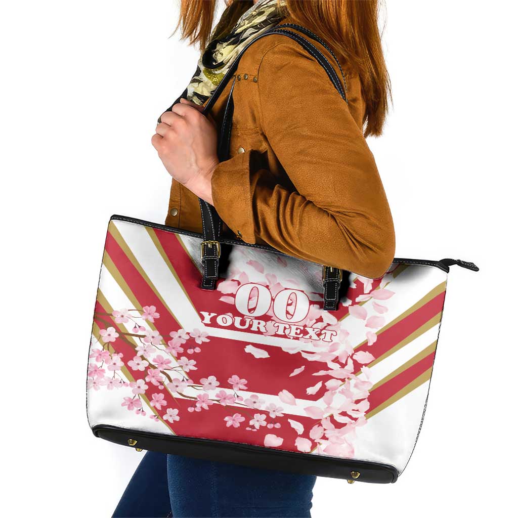 Custom Japan Rugby Leather Tote Bag Brave Cherry Blossoms Flying Petals - Wonder Print Shop