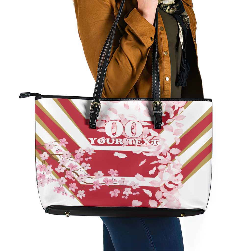 Custom Japan Rugby Leather Tote Bag Brave Cherry Blossoms Flying Petals - Wonder Print Shop
