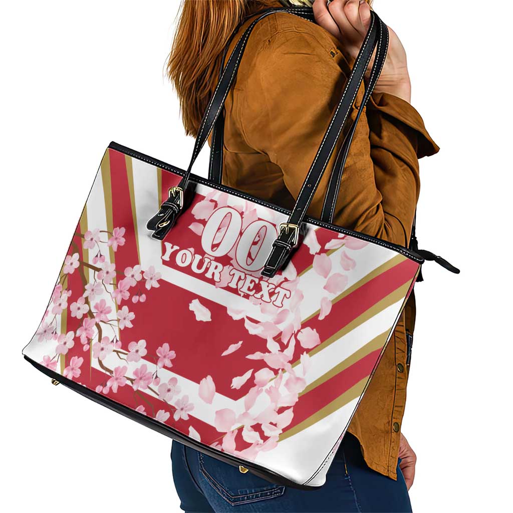 Custom Japan Rugby Leather Tote Bag Brave Cherry Blossoms Flying Petals - Wonder Print Shop