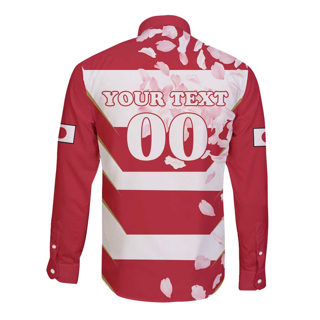 Custom Japan Rugby Long Sleeve Button Shirt Brave Cherry Blossoms Flying Petals - Wonder Print Shop