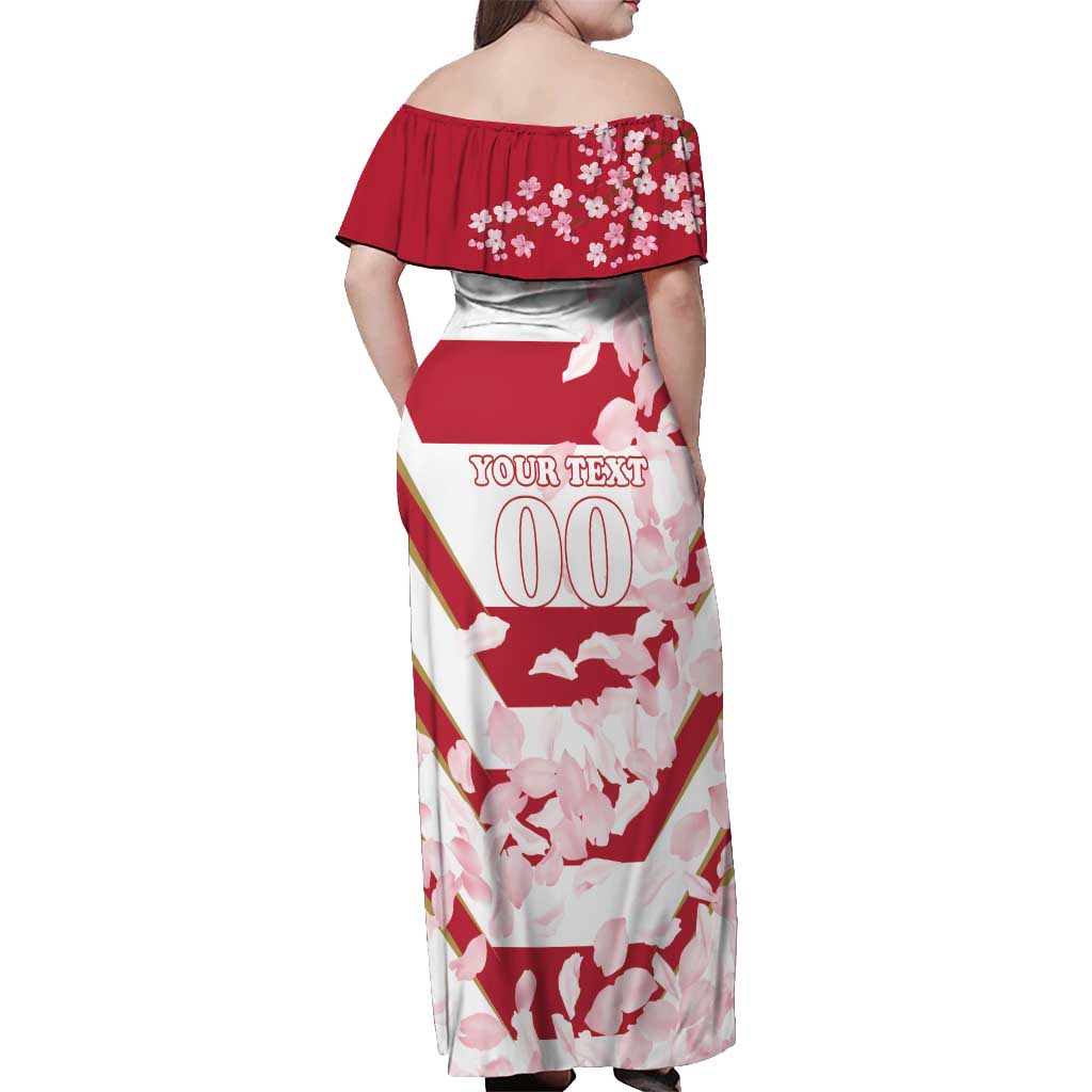 Custom Japan Rugby Off Shoulder Maxi Dress Brave Cherry Blossoms Flying Petals - Wonder Print Shop