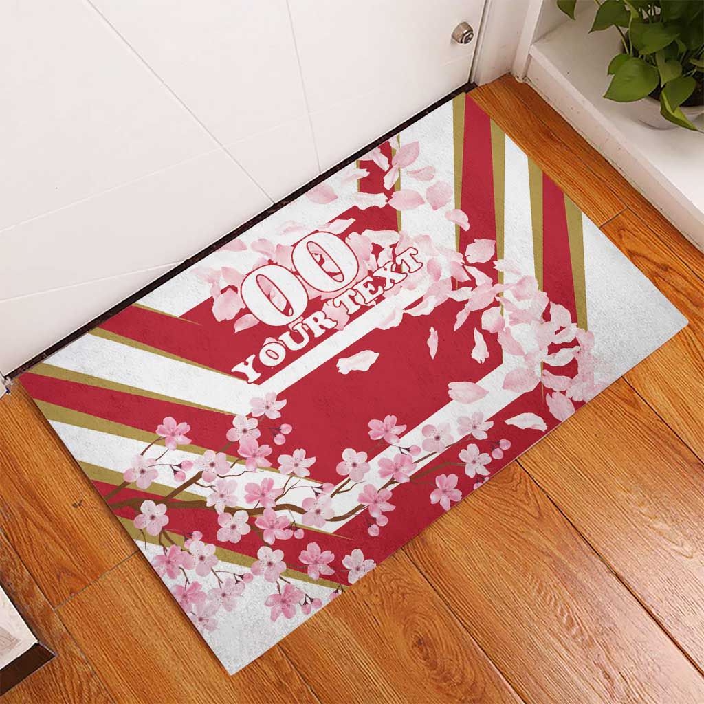 Custom Japan Rugby Rubber Doormat Brave Cherry Blossoms Flying Petals - Wonder Print Shop