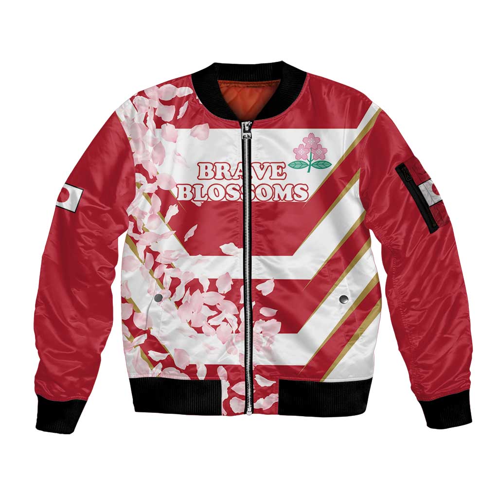 Custom Japan Rugby Sleeve Zip Bomber Jacket Brave Cherry Blossoms Flying Petals - Wonder Print Shop
