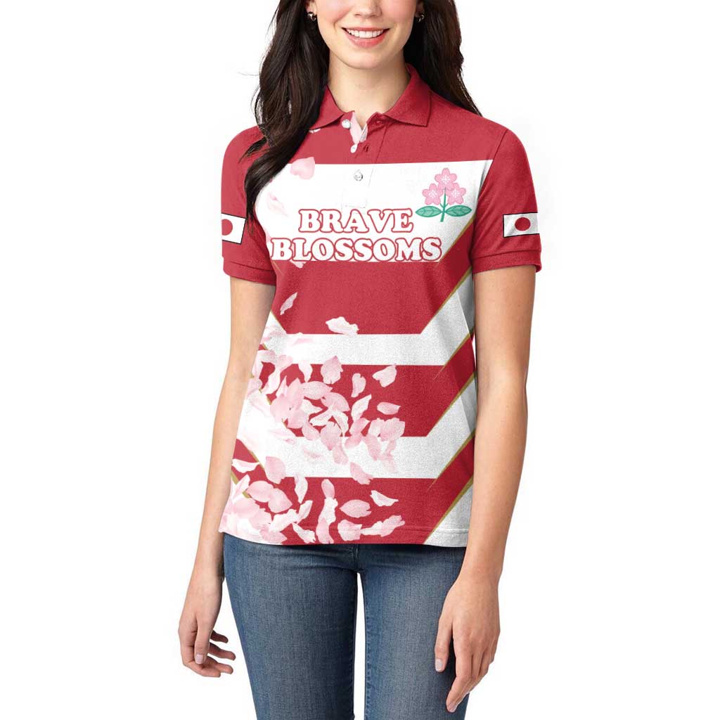 Custom Japan Rugby Women Polo Shirt Brave Cherry Blossoms Flying Petals - Wonder Print Shop