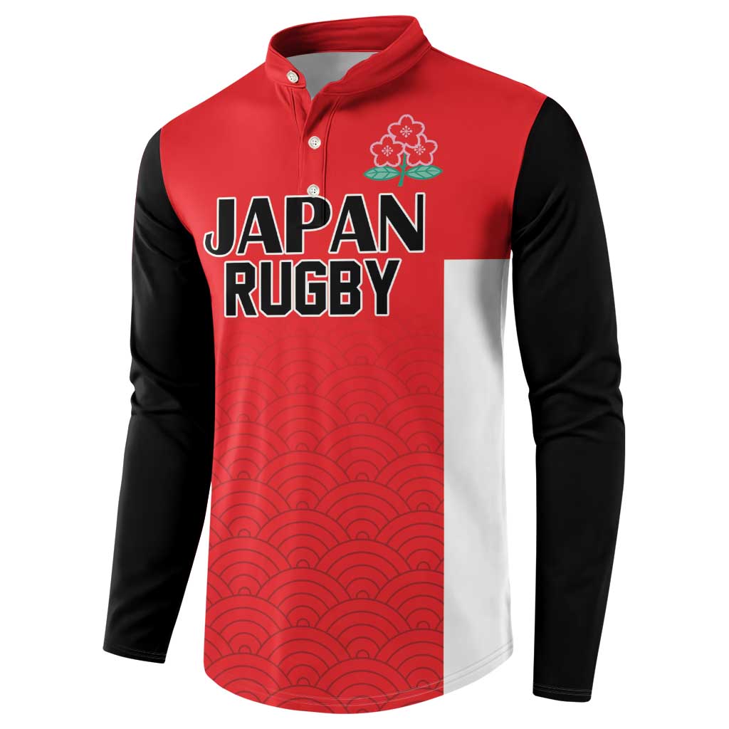 Custom Japan Rugby Button Sweatshirt Seamless Japanese Waves Pattern - Wonder Print Shop
