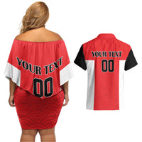 Custom Japan Rugby Couples Matching Off Shoulder Short Dress and Hawaiian Shirt Seamless Japanese Waves Pattern - Wonder Print Shop