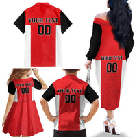 Custom Japan Rugby Family Matching Off The Shoulder Long Sleeve Dress and Hawaiian Shirt Seamless Japanese Waves Pattern - Wonder Print Shop