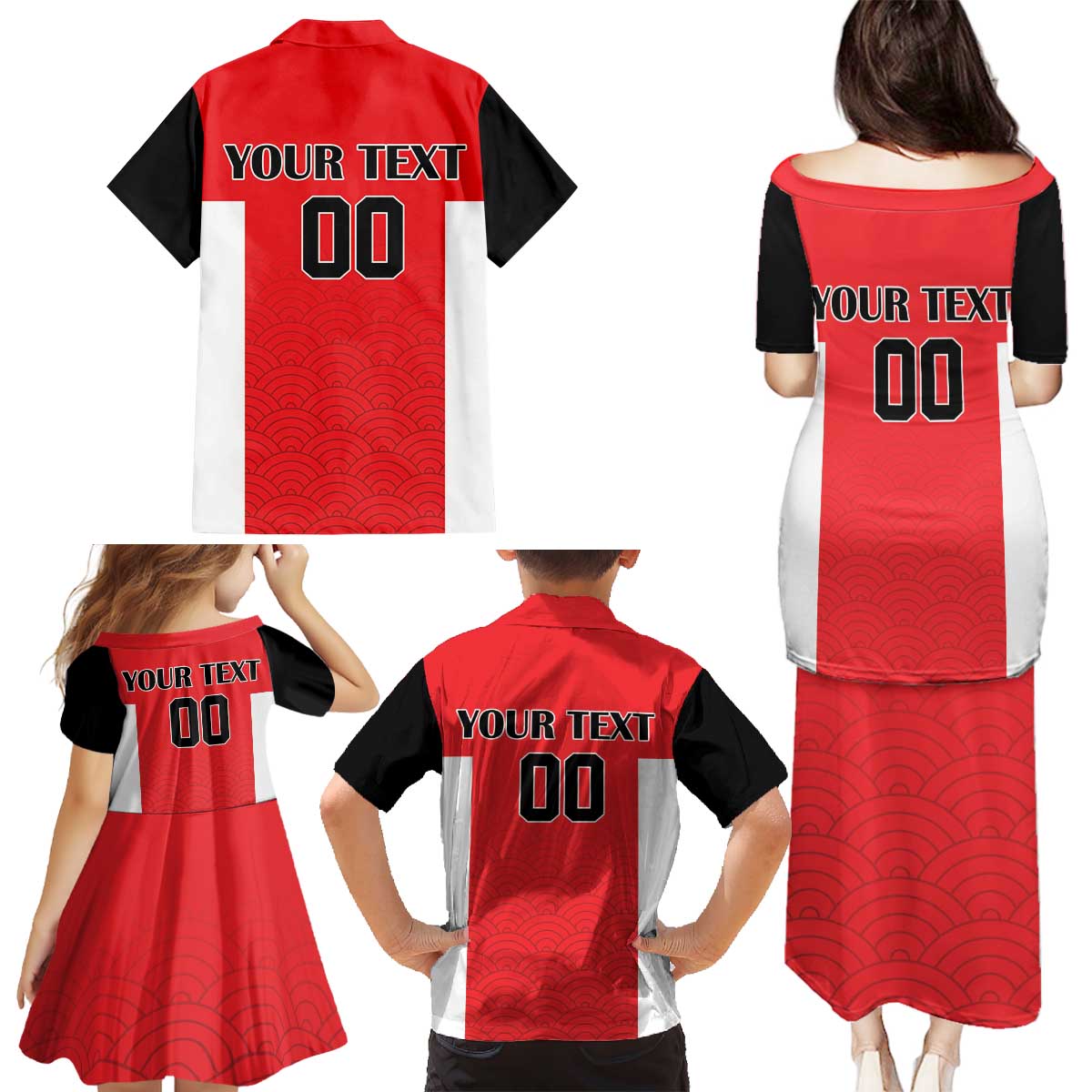 Custom Japan Rugby Family Matching Puletasi and Hawaiian Shirt Seamless Japanese Waves Pattern - Wonder Print Shop