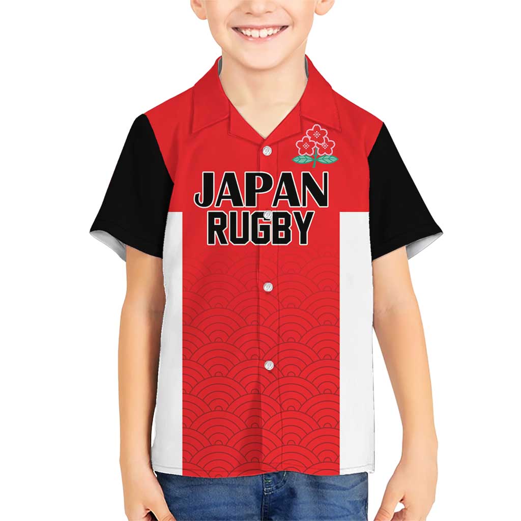 Custom Japan Rugby Family Matching Short Sleeve Bodycon Dress and Hawaiian Shirt Seamless Japanese Waves Pattern - Wonder Print Shop