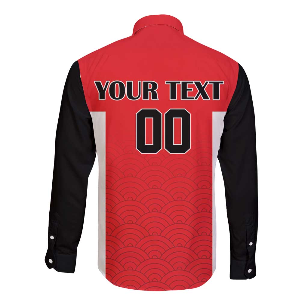 Custom Japan Rugby Long Sleeve Button Shirt Seamless Japanese Waves Pattern - Wonder Print Shop