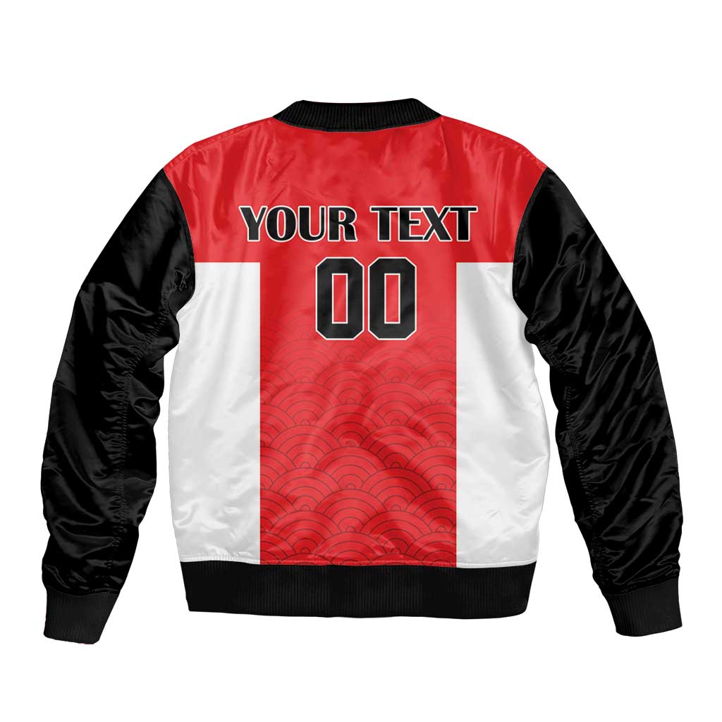Custom Japan Rugby Sleeve Zip Bomber Jacket Seamless Japanese Waves Pattern - Wonder Print Shop